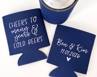 Personalized Wedding Can Coolers | Cheers to Many Years & Cold Beers | Custom Reception Favors