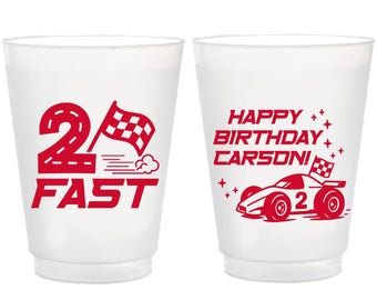 Dos vasos de cumpleaños con temática de carreras de autos rápidos / Recuerdos personalizados para fiesta de segundo cumpleaños / Vasos infantiles con temática de carreras / Esmerilado flexible de 16 oz