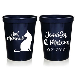 Wedding Cups Party Favors | Just Meowied Cat Lovers Custom Wedding Cups | Reception Cups | Couples Shower Cups | After Party Cups 16 oz