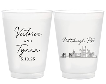 Pittsburgh Wedding Cups: Frosted Flex, Custom Skyline Favors (16 oz)