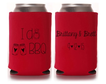 Engagement Party Favors - I Do BBQ Wedding Shower Favors, Personalized Can Coolers, Stubby Holders, Beer Insulators