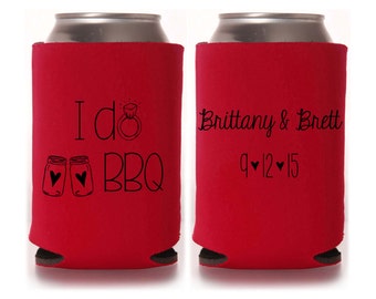 Engagement Party Favors - I Do BBQ Wedding Shower Favors, Personalized Can Coolers, Stubby Holders, Beer Insulators
