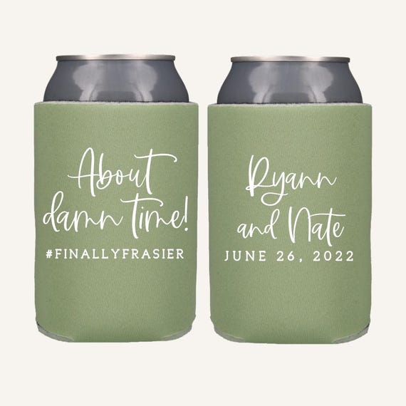 country wedding koozies cheap custom koozies in bulk About Damn Time Wedding Can Coolers Funny Personalized Favor