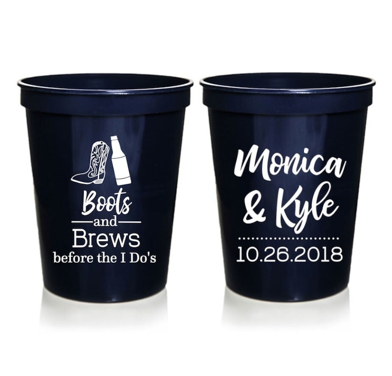 Boots and Brews Engagement Party Cups Personalized Cups, Stadium Cups 16 oz, Couples Shower Cups, Party Cups, Farm Wedding, Barn Wedding image 1