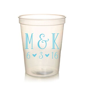 Southern Wedding Favors - Initial Monogram Wedding Cups, Shower Favors for Guests, Wedding Reception Party Cups, 16 oz. Stadium Cups Cup