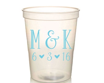 Südliche Hochzeits-Gastgeschenke - Anfangsmonogramm-Hochzeitstassen, Duschbevorzugungen für Gäste, Hochzeitsfeier-Party-Tassen, 16 Unze. Stadion-Schalen Tasse