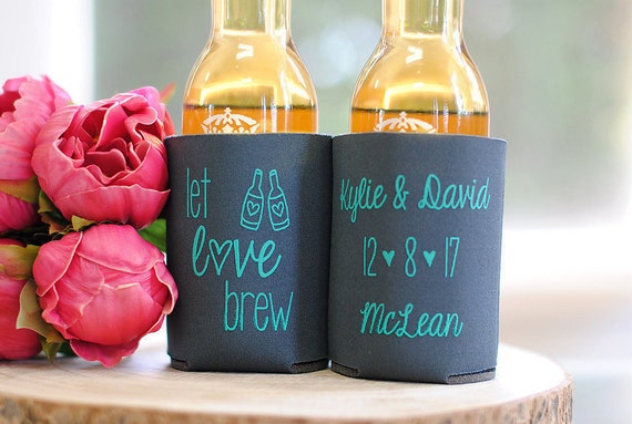 Personalized Let Love Brew Wedding Can Coolers Wedding
