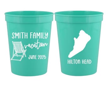 Personalized Beach Vacation Cups | Family Beach Trip Cups | Custom Beach Week Party Cups | Stadium 16oz