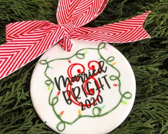 Married & Bright Just Married Christmas Ornament - Our First Christmas Ornament, Wedding Gifts,  Engagement Gifts, Xmas Decorations, Holiday