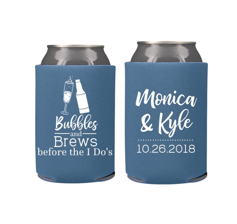 Bubbles and Brews Engagement Party Favors Personalized Can Coolers, Can Coolers, Couples Shower, Beer Insulators, Favors for Guests image 1