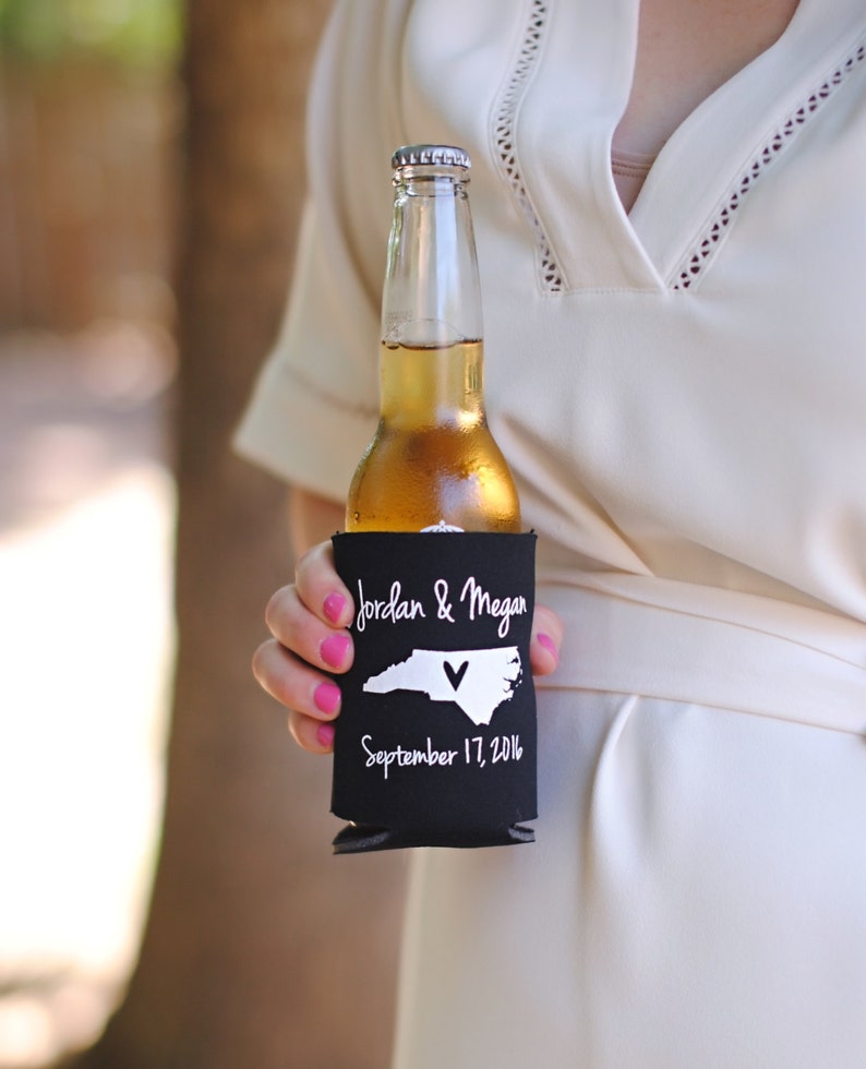 Personalized City and State Wedding Can Coolers Wedding Favors for Guests, Destination Weddings, Welcome Bag Ideas, Beer Coolers image 1