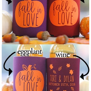 Fall in Love Pumpkin Leaf Personalized Wedding Can Coolers Wedding Favors for Guests, Destination Mountain Weddings, Welcome Bag Favors image 8