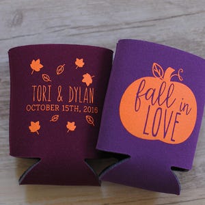 Fall in Love Pumpkin Leaf Personalized Wedding Can Coolers Wedding Favors for Guests, Destination Mountain Weddings, Welcome Bag Favors image 5