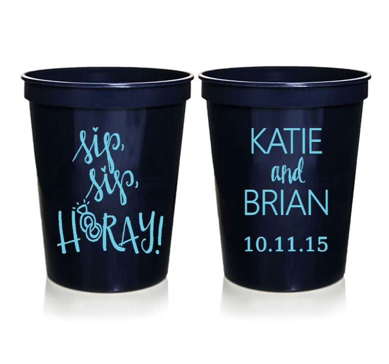 Wedding Favors Sip Sip Hooray Personalized Wedding Cups, Reception Favors for Guests, Shower Favors, Party Cups, 16 oz. Stadium Cups image 1
