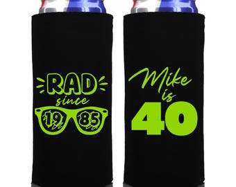 40th Birthday Retro 80s Birthday Party Favors | 40th Birthday Can Coolers | 1980s Birthday | 80s Birthday | Rad Since 1985 | 1980 Slim 12oz