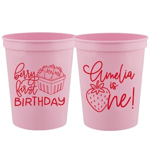Berry 1st Birthday Cups | Berry First Birthday Party Cups | Strawberry Birthday Favors | Fruit Theme Kids Party | 1st Birthday Ideas | 16oz