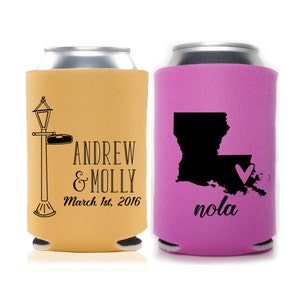 Enfriadores de latas de boda personalizados, Recuerdos de boda del sur de Nueva Orleans, Aisladores de bebidas personalizados, Enfriadores de cerveza, Coolies de boda