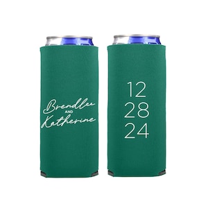 Minimalist Wedding Slim Can Coolers | Wedding Seltzer Can Coolers | Wedding Drink Sleeves | Simple Design Wedding | Wedding Rehearsal Favors