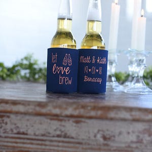 Let Love Brew Personalized Wedding Can Coolers Custom Wedding Welcome Bag Favors for Guests in Bulk, Destination Fall Rustic Wedding Ideas image 6