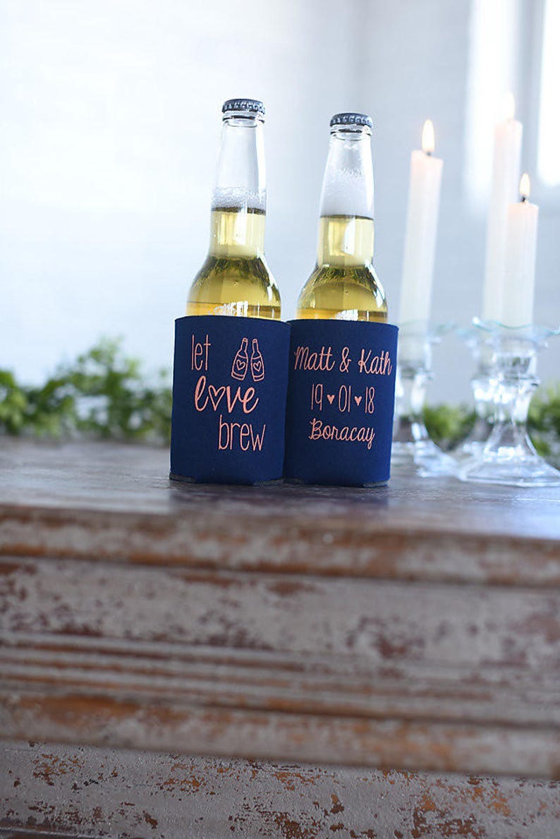 Let Love Brew Personalized Wedding Can Coolers Custom Wedding Welcome Bag Favors for Guests in Bulk, Destination Fall Rustic Wedding Ideas image 6