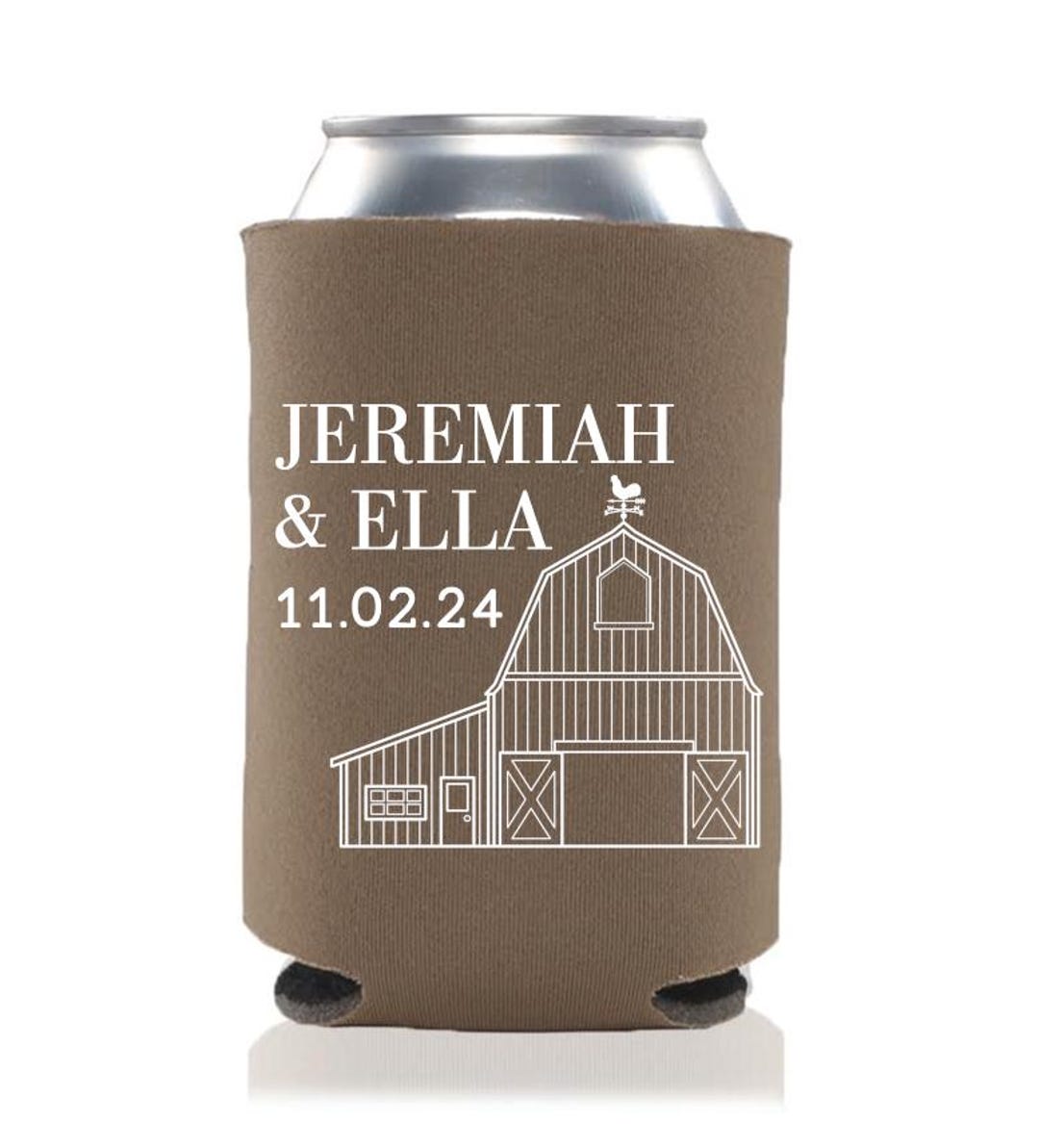 Enfriadores de latas para bodas en graneros: Recuerdos rústicos para bodas  en granjas. Recepción sureña personalizada con el mensaje \, image size:1080x1193