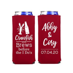 Crawfish and Brews Can Coolers: Crawfish Boil Engagement Party Favors | Slim 12 oz