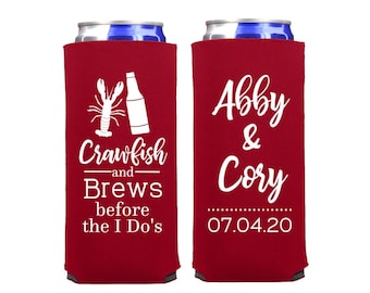 Crawfish and Brews Can Coolers: Crawfish Boil Engagement Party Favors | Slim 12 oz