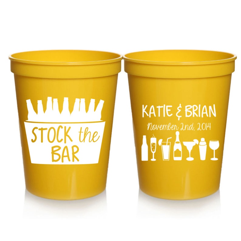 Engagement Party Favors Stock the Bar Personalized Housewarming and Wedding Cups, Couples Shower Favors, I do BBQ, New Home, 16 oz. cups image 1