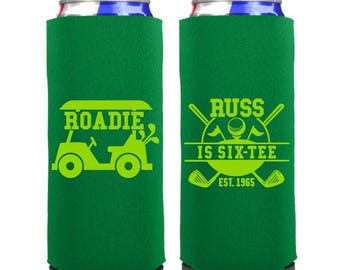 Personalized Golf Birthday Party Can Coolers: Let's ParTee Roadie Favors (Slim 12 oz)