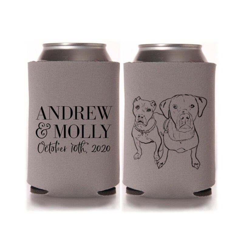 Wedding Can Coolers Personalized Can Coolers Couples Shower Favors for Guests Custom Dog Illustration Wedding Favors
