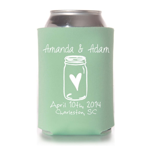 Personalized Mason Jar Wedding Can Coolers Rustic Wedding Etsy