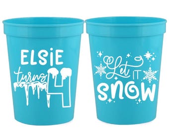 Personalized Winter Snowflake Ice Princess Birthday Party Cups | 16 oz|