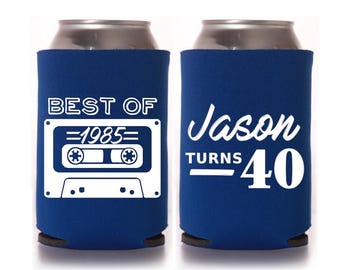 40th Birthday Retro 80s Birthday Party Favors | 30th Birthday Can Coolers | Beer Insulators | Party Supplies | 1980s | Best of 1984
