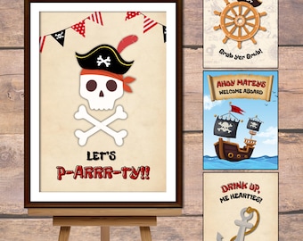 Letreros de cumpleaños piratas, letrero de bienvenida, letreros de cumpleaños piratas, letreros para fiestas temáticas piratas, imprimibles para cumpleaños de niños