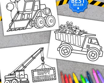 Páginas para colorear de cumpleaños de construcción, actividad para fiesta de construcción, imprimible con temática de construcción, recuerdo de fiesta imprimible con temática de construcción