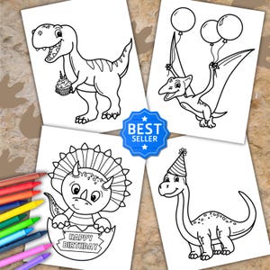 Dinosaur Birthday Coloring Pages, Dinosaur Party Activity, Dinosaur Theme Coloring Pages, Dinosaur Theme Printable Kids Party Favor