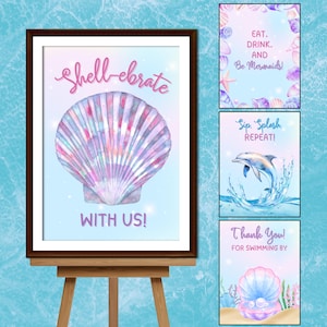 Mermaid Birthday Display Signs, Mermaid Birthday Welcome Sign, Under the Sea Birthday Signs, Mermaid Theme Party Signs, Ocean Party Signs