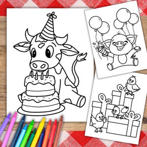 Farm Birthday Coloring Pages, Farm Animal Coloring Pages, Farm Party Activity, Farm Theme Printable, Farm Theme Kids Party Favor