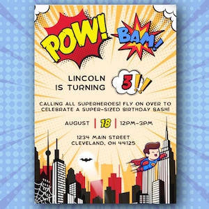 Superhero Birthday Invitation Template, Customizable Superhero Theme Invite, Boys Birthday Invite, Editable Superhero Template for Any Age