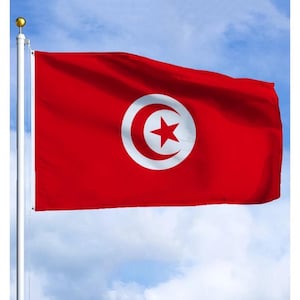 Drapeau tunisien 3 x 5 pi (90 x 150 cm) Drapeau national tunisien décoration extérieure pour le jour de l&#39;indépendance, défilés de protestation, événements, sports, affichage mural