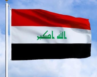 Bandera de Irak de 90 x 150 cm (3 x 5 pies). Decoración patriótica para exteriores, hogar, patio, festivales, eventos, deportes y el Día de la Independencia.