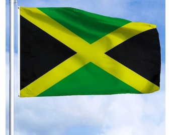 Bandera de Jamaica, 90 x 150 cm (3 x 5 pies), color negro, verde y dorado, de poliéster, decorativa para exteriores, para festivales, desfiles y celebraciones.