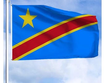 Vlag Democratische Republiek Congo 3 x 5 ft (90 x 150 cm) DRC Nationale Vlag Blauw Rood Gele Ster Polyester Banner Outdoor Decor Festivalparade