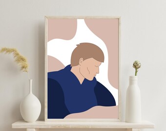Minimalist Male Portrait Line Art Print, Scandinavian Home Decor (Digital Download)