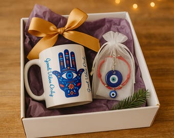 Evil Eye Gift Box set for fathers day – Spiritual Protection Set with Mug, Bracelet & Charm| Pagan Ritual Tools for DAD