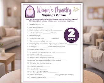 Women's Ministry Sayings Game, Printable Fun Christian Trivia, Ladies Fellowship Activities, Ice Breaker Games, Church Party Bible Activity