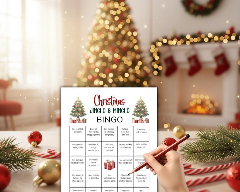 Jingle and Mingle Bingo, Printable Find the Guest Ice Breaker Game ...