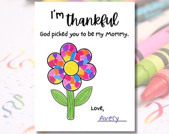 Christian Mother's Day Torn Paper Flower Art, Printable Preschool Mother's Day Craft, Kids Ministry Coloring Page, Mommy Birthday Card, PDF