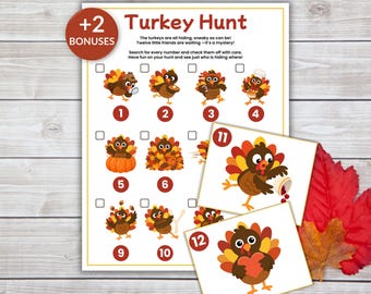 Thanksgiving Turkey Scavenger Hunt Game, Printable Scavenger Hunt, Turkey Treasure Hunt Game, Game for Kids, Fall Fun, Easy Coloring Page