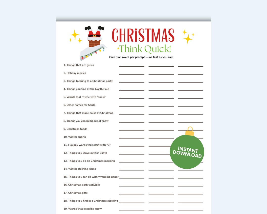 Think Trivia Christmas Think Quick Trivia Game, Printable Holiday Trivia, Ice ...